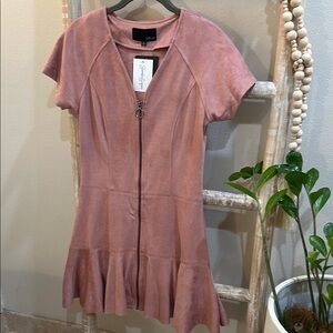 NWT Fate by LFD Skater Faux Suede Pink Suede Short-Sleeve Dress size small